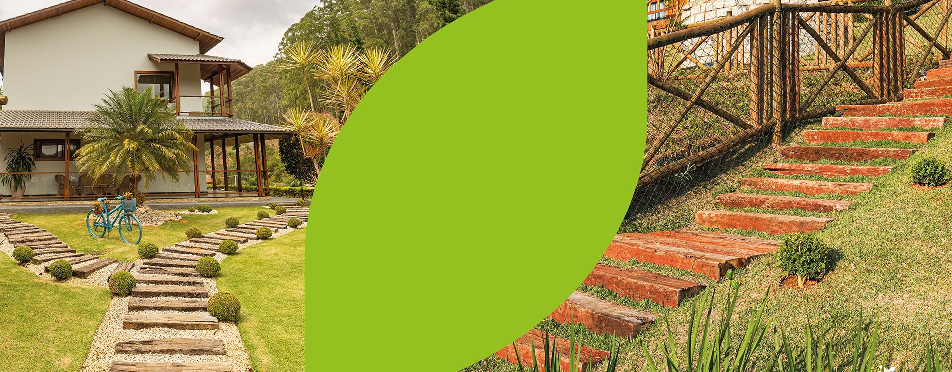 Tudo para seu jardim Gramas, pedras decorativas, pisantes, dormentes e muito mais.